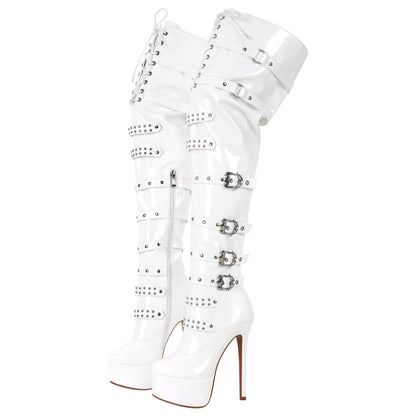 Buckles Round Toe Stilettos Over The Knee Platform Boots