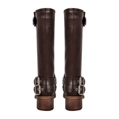 Square Toe Buckle Knee High Western Boots