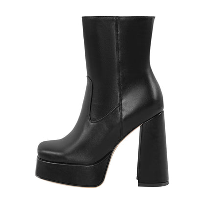 Platform Square Toe Chunky Heel Ankle Boots