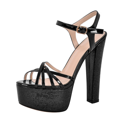 Buckle Strap Platform Chunky High Heels Sandals