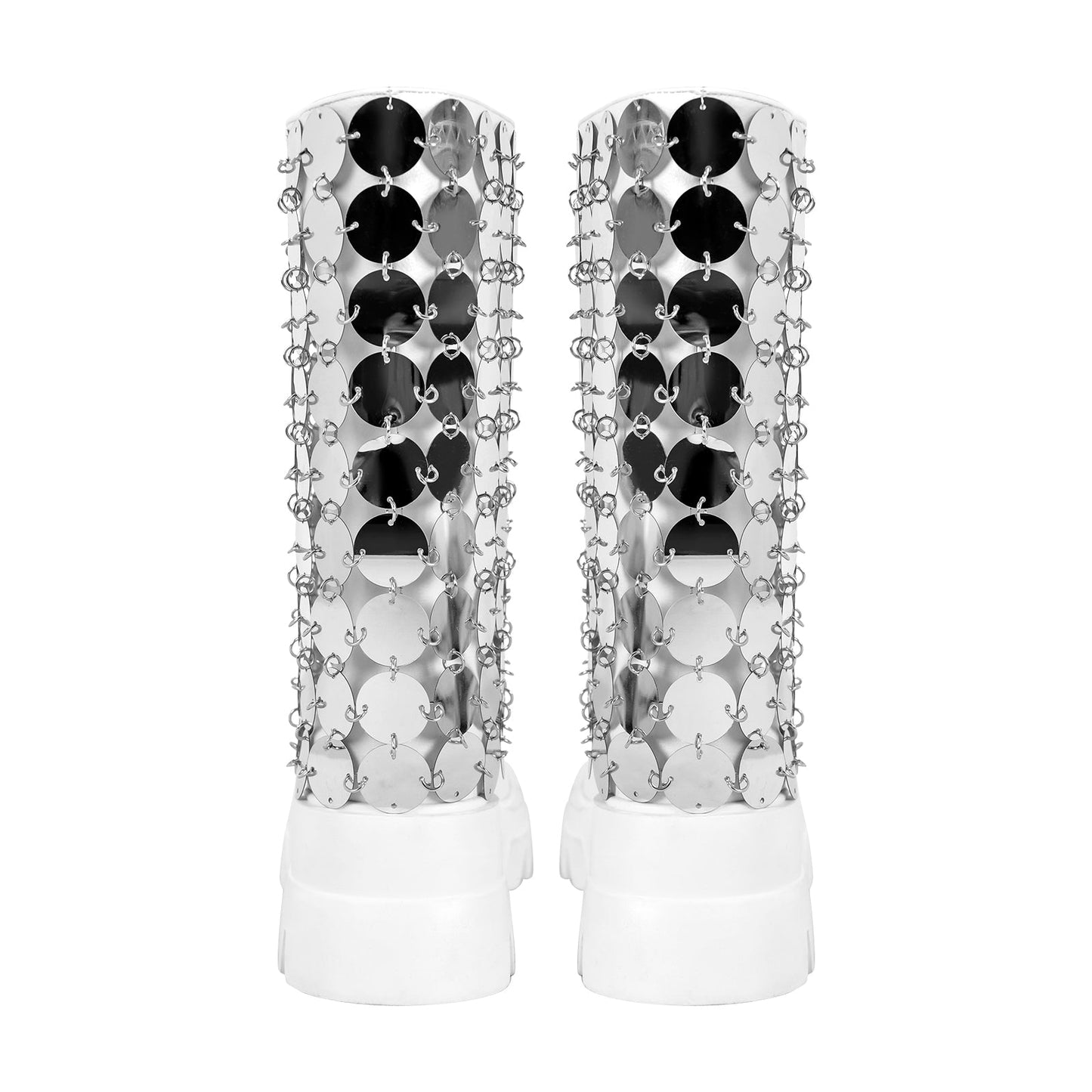 Silver Sequins Platform White Mid-calf Boots