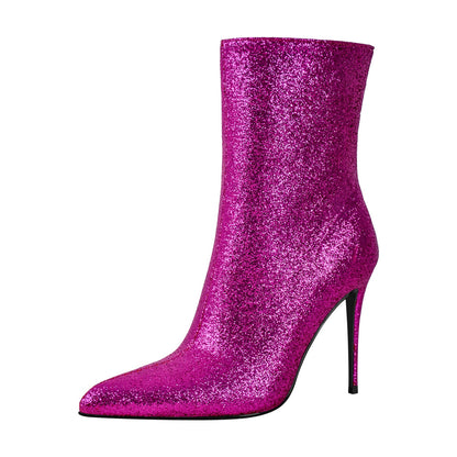 Pointed Toe Glitter Stilettos Ankle Boots