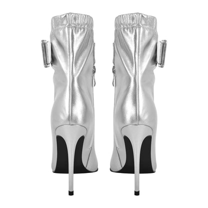 Pointed Toe Buckle Strap Stiletto Ankle Boots