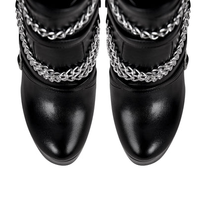 Chain Buckle Strap Platform Stiletto High Heel Boots