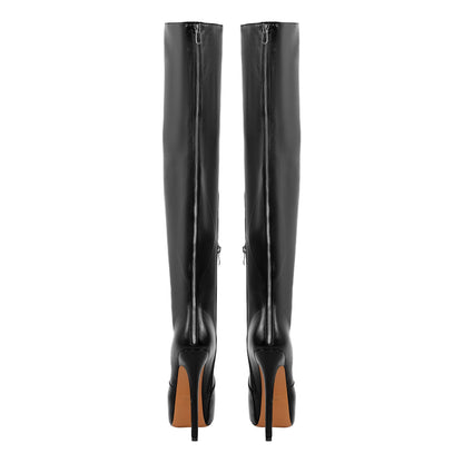 Black Platform Wide Thigh High Boots