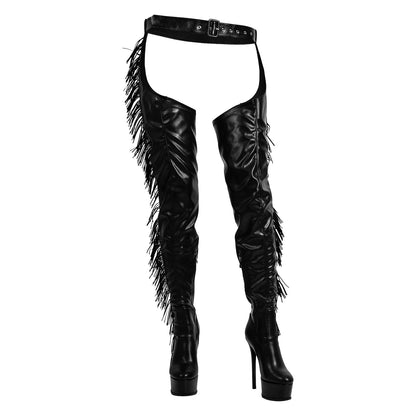 Black Side Fringe Stiletto Heeled Pant Boots