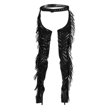 Black Side Fringe Stiletto Heeled Pant Boots