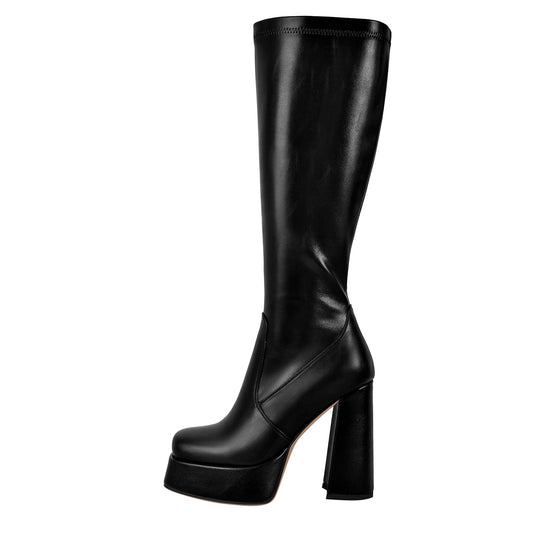 Square Toe Platform Chunky Heel Knee High Boots