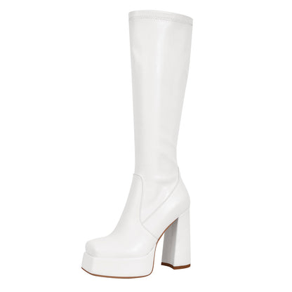 Square Toe Platform Chunky Heel Knee High Boots