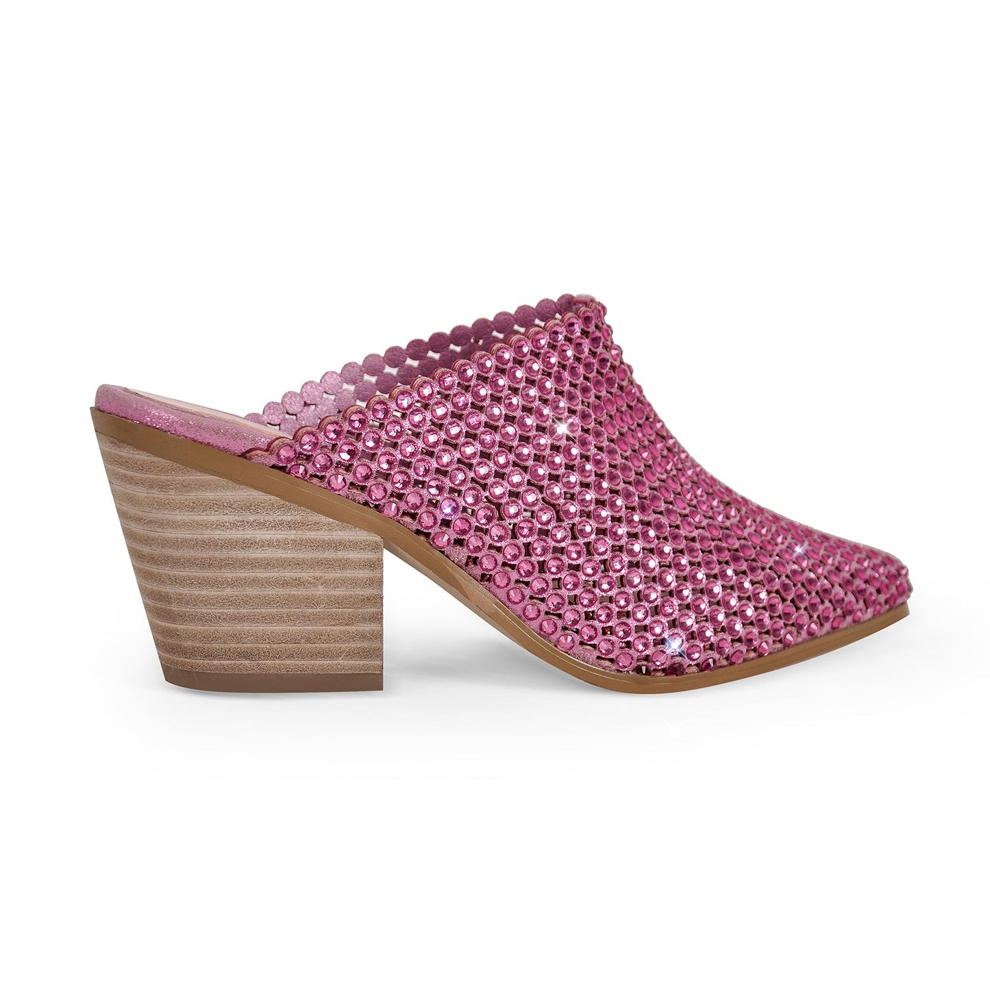 Rhinestone Wooden Chunky Heel Mules