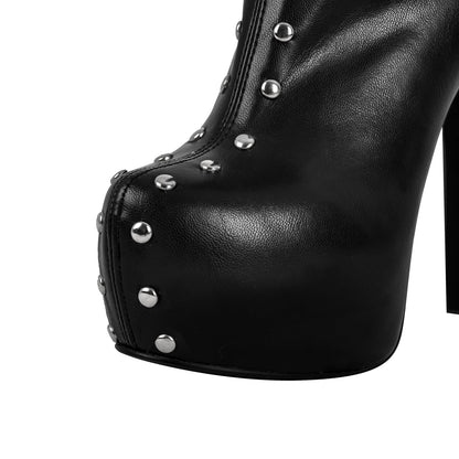 Black Platform Rivets Over The Knee Boots