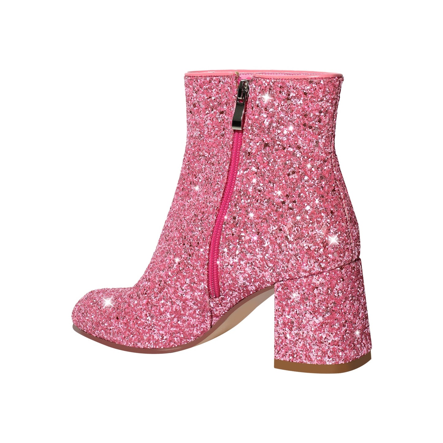 Round Toe Glitter Chunky Heel Ankle Boots