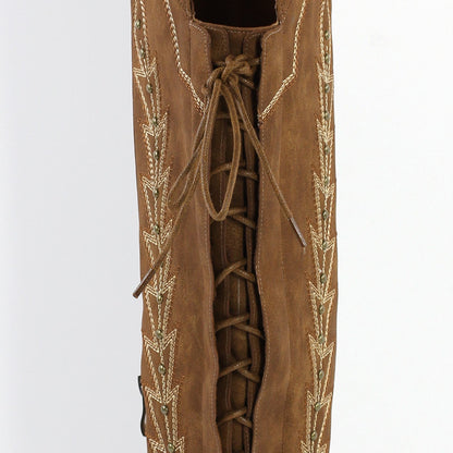 Studded Embroidered Over The Knee Western Boots