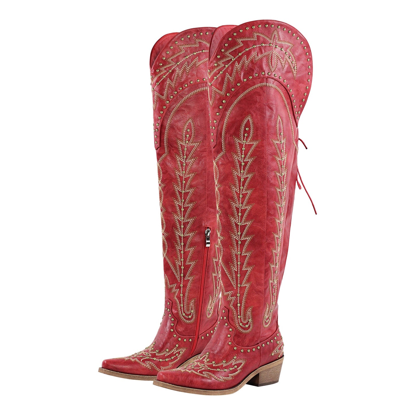 Studded Embroidered Over The Knee Western Boots