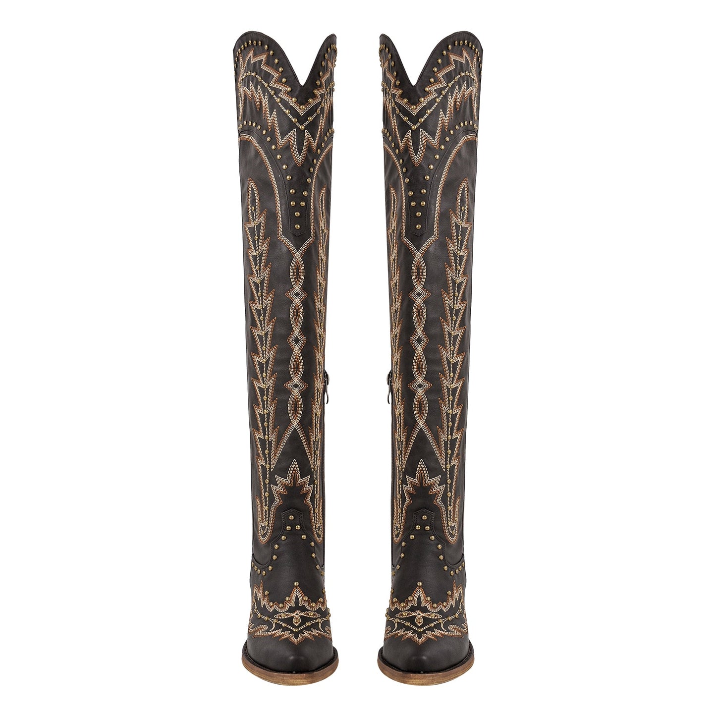 Studded Embroidered Over The Knee Western Boots