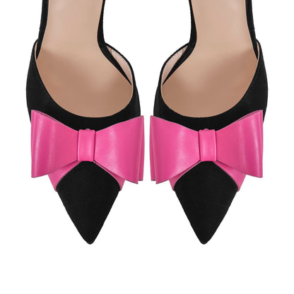 Pointed Toe Stiletto Slingback Bow Pumps