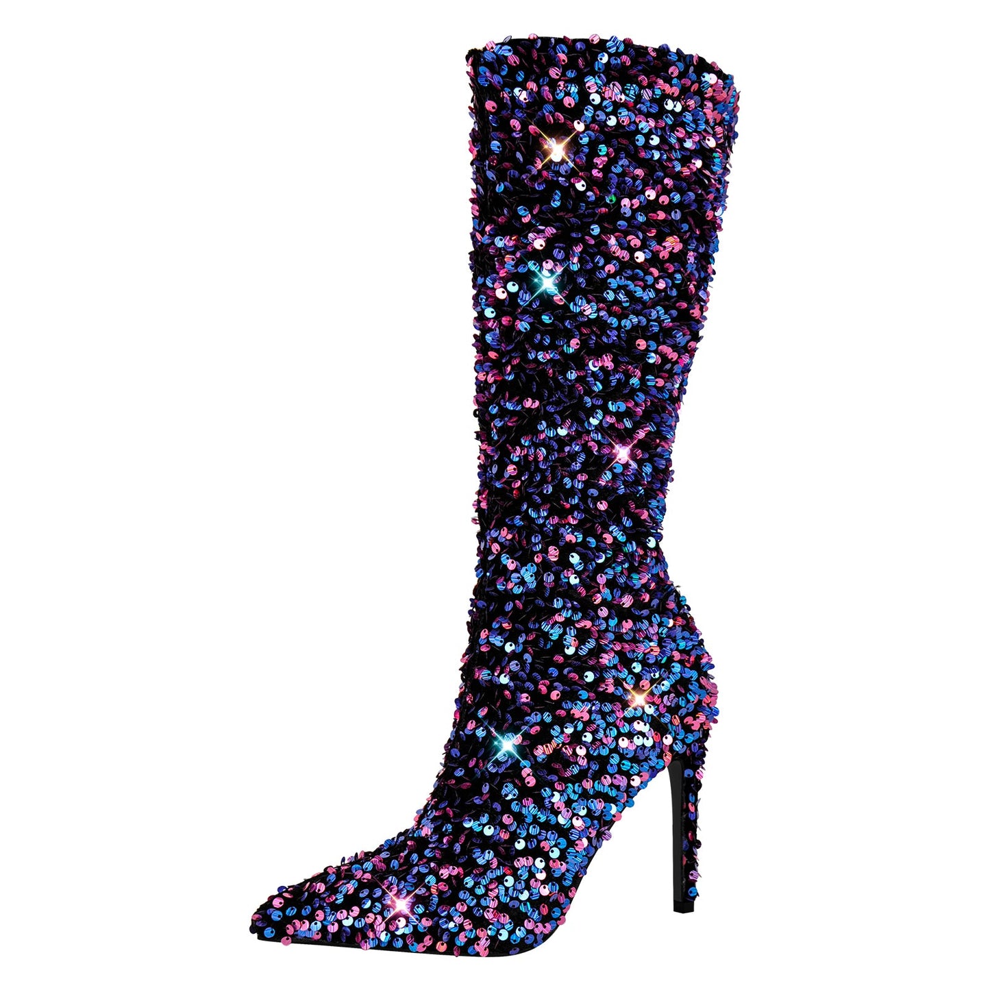 Sequins Pointed Toe Stiletto Knee Boots