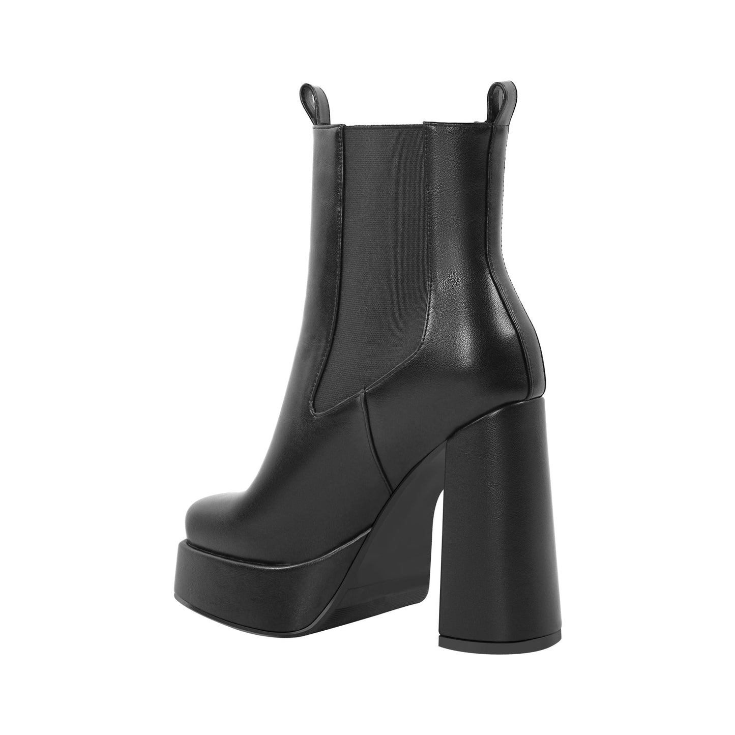 Black Square Toe Platform Chunky Heel Ankle Boots