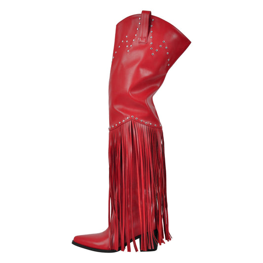 Chunky Heel Fringe Over The Knee Boots