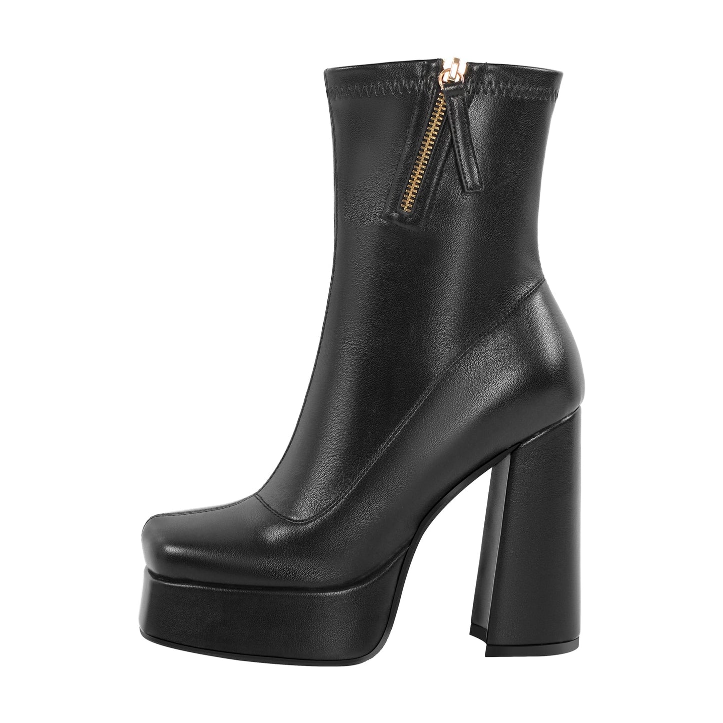 Square Toe Chunky Platform Zipper Ankle Boots