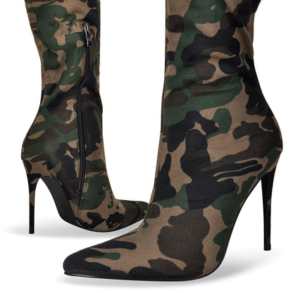 Camouflage Pointed Toe Over The Knee Boots