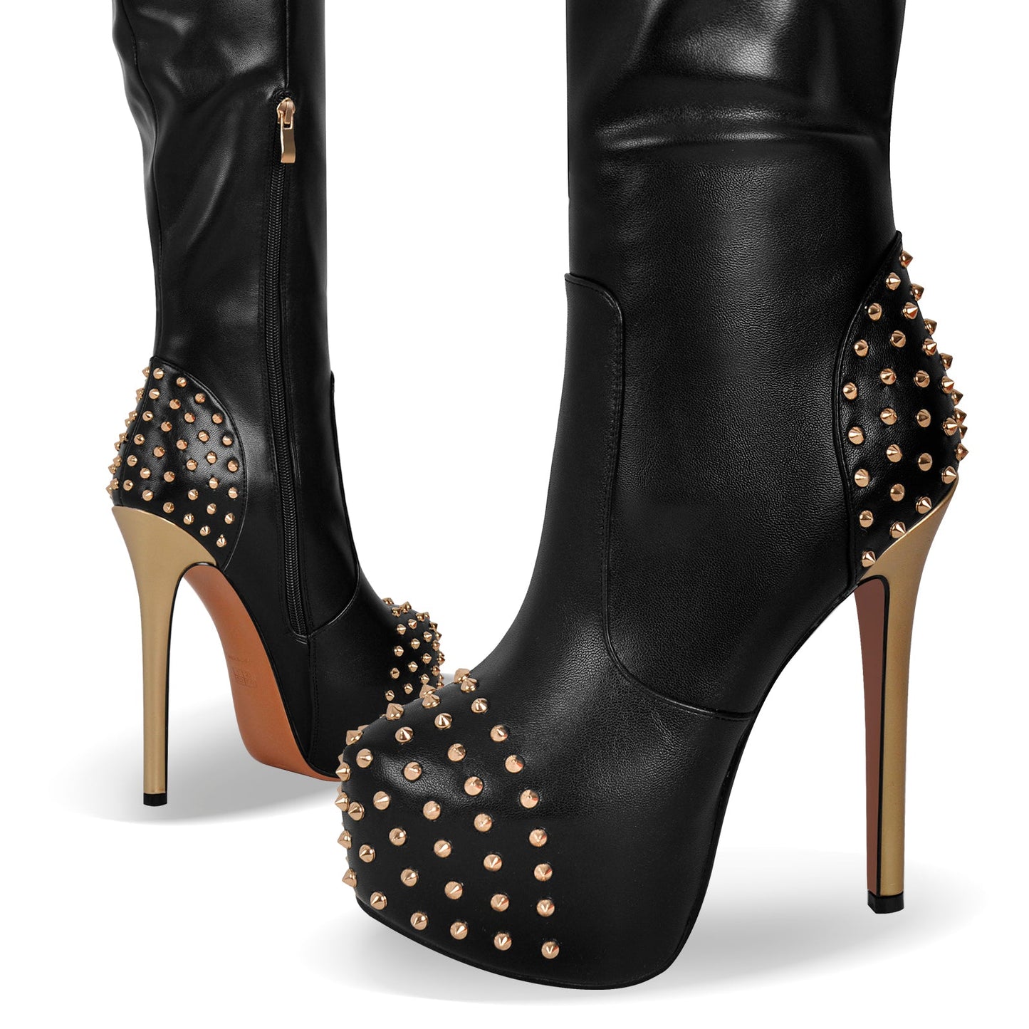 Round Toe Stiletto Rivet Over The Knee Boots