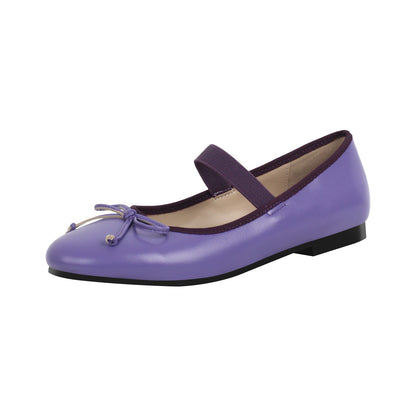 Purple Bow Round Toe Ballet Flats