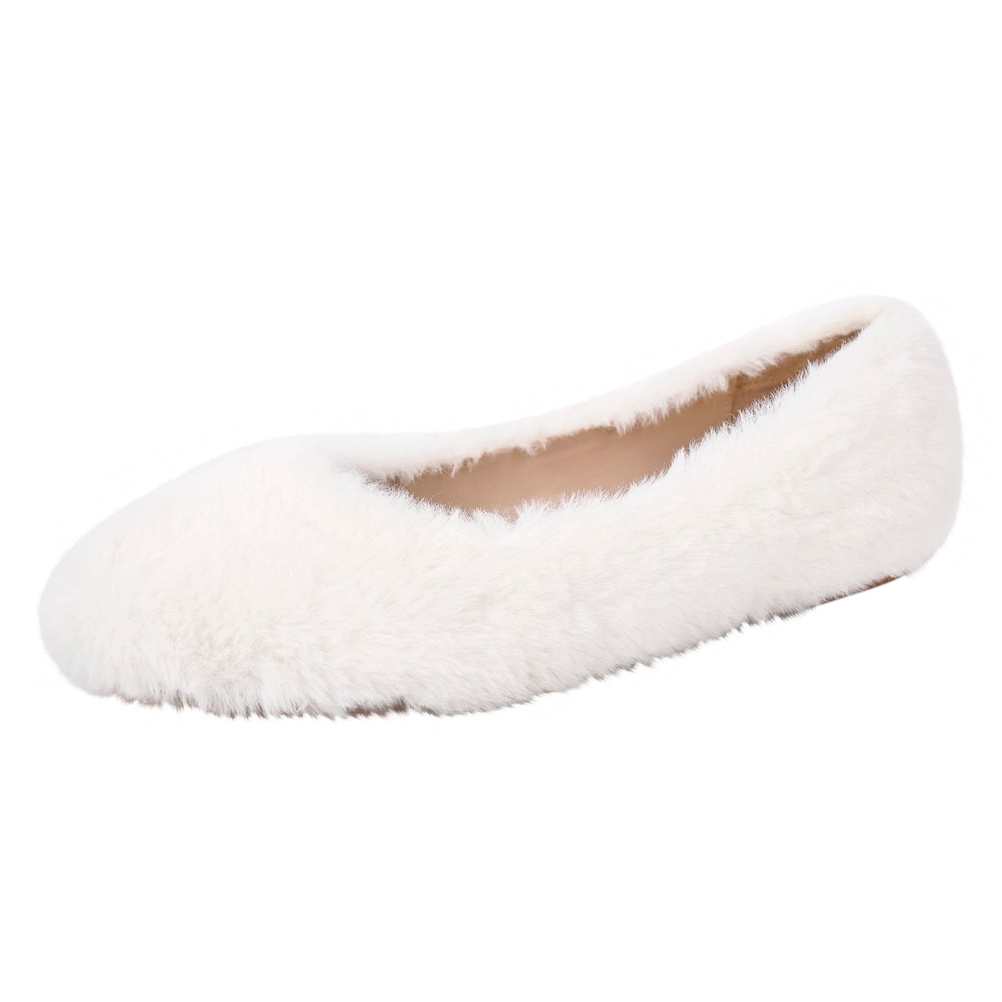 White Fluffy Round Toe Flats