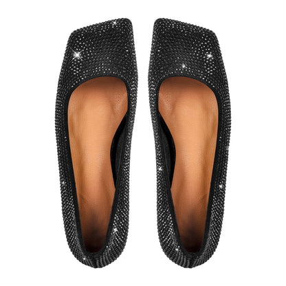 Square Toe Rhinestone  Flats