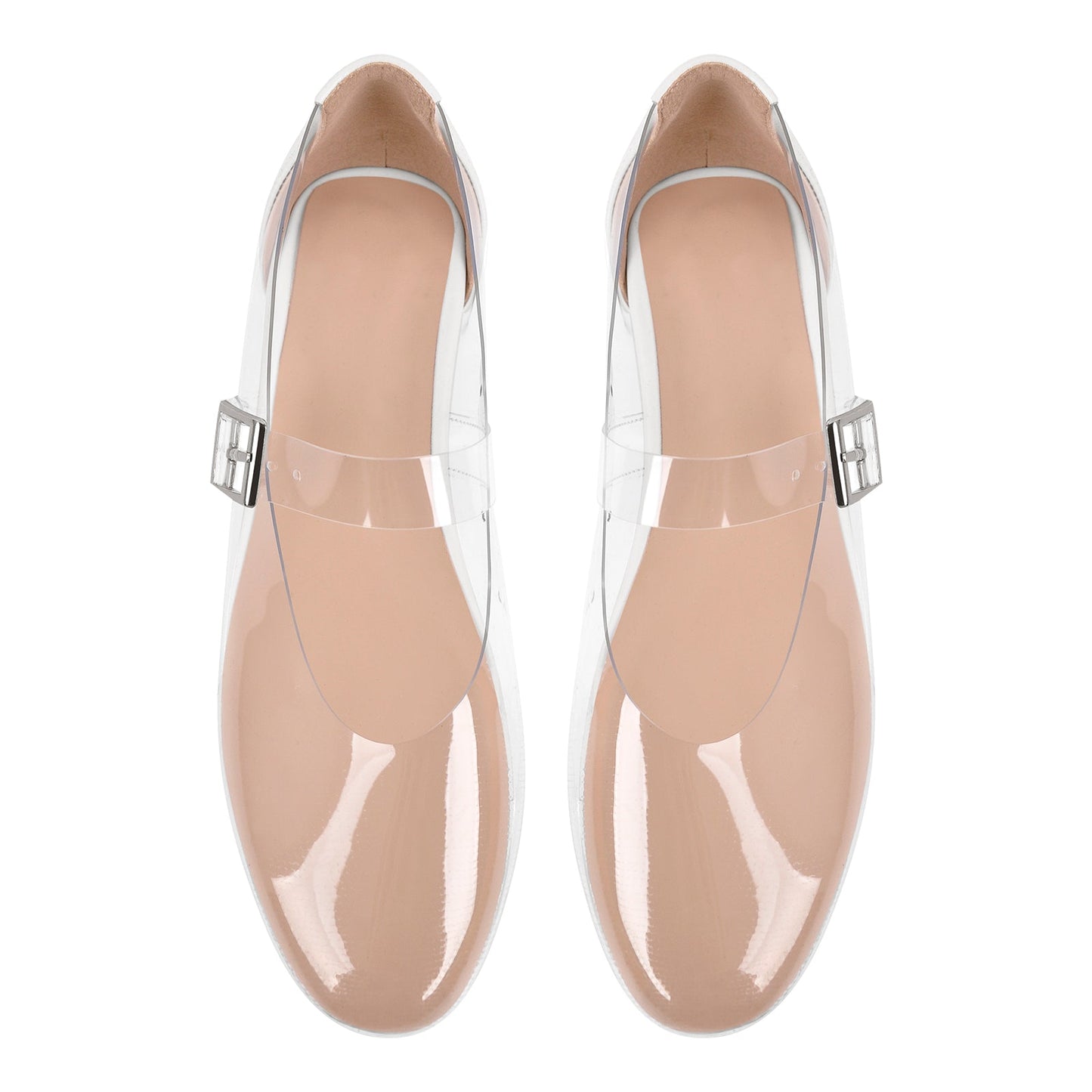 Clear Round Toe Buckle Flats