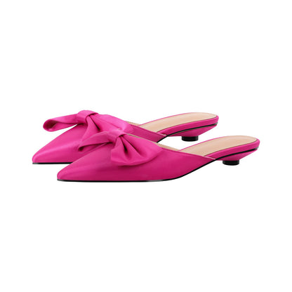 Bow Pointed Toe Mules Round Heel Flats