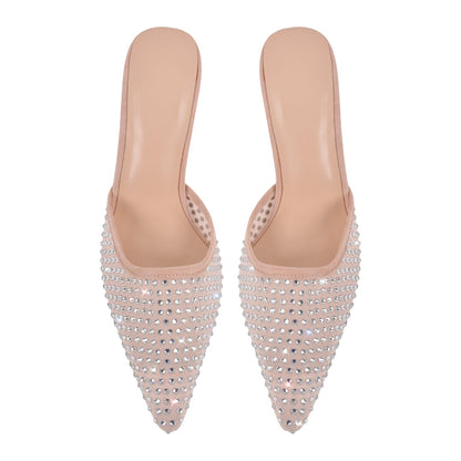 Pointed Toe Rhinestone Slip On Mules