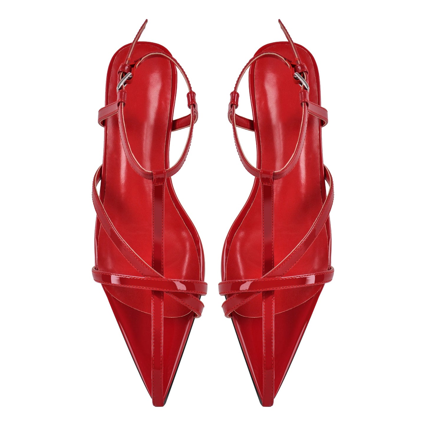 Pointed Toe Red Gladiator Flats