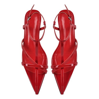 Pointed Toe Red Gladiator Flats