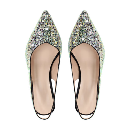 Pointed Toe Rhinestone Kitten Heel Slingback Pumps