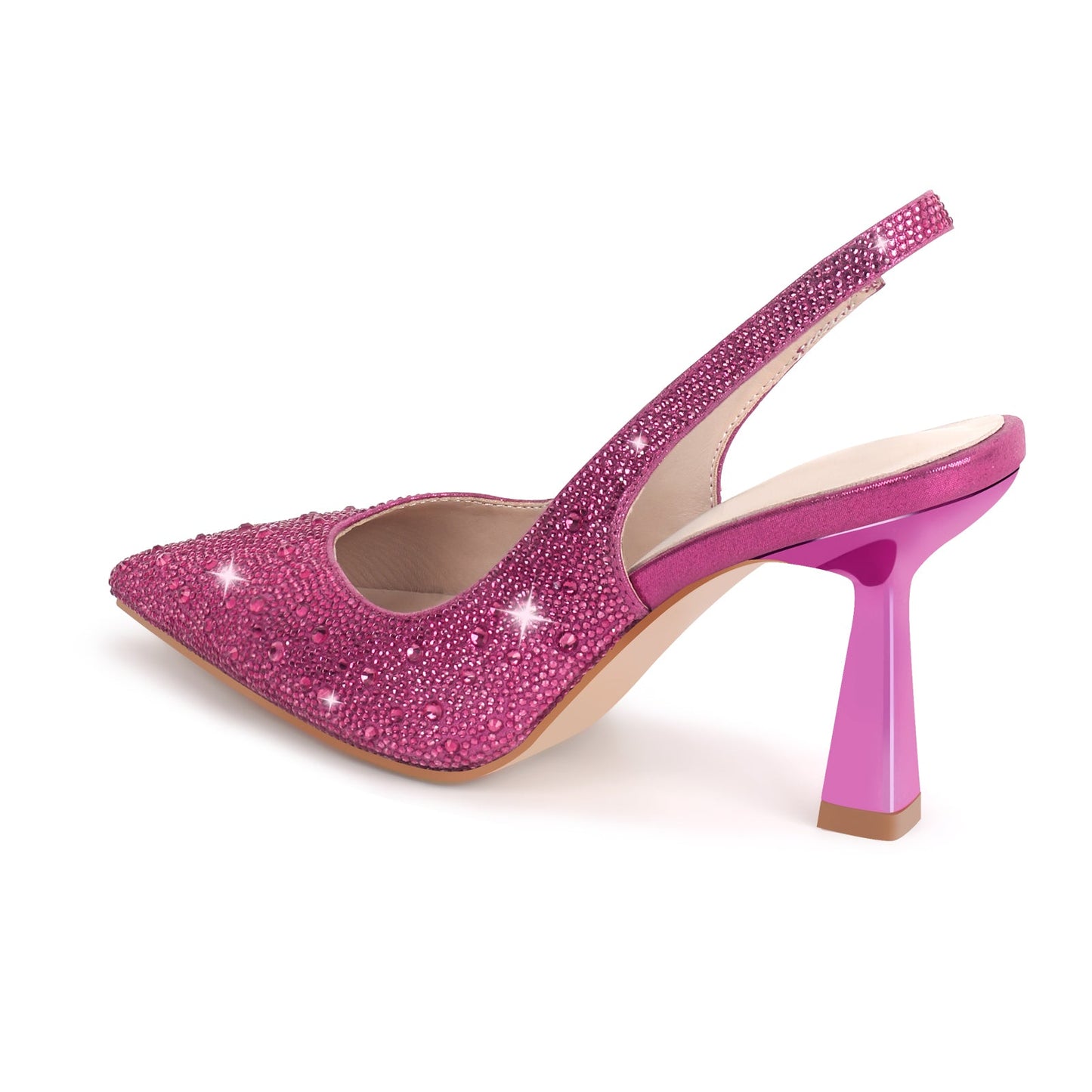 Pointed Toe Rhinestone Kitten Heel Slingback Pumps