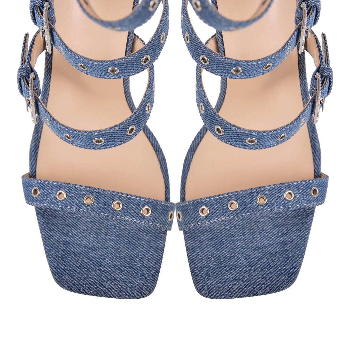 Denim Hollow Buckle Starp Thigh Stiletto Bootie Sandals