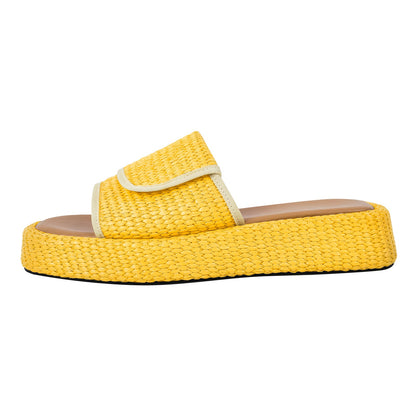 Straw Platform Square Toe Flats Slippers