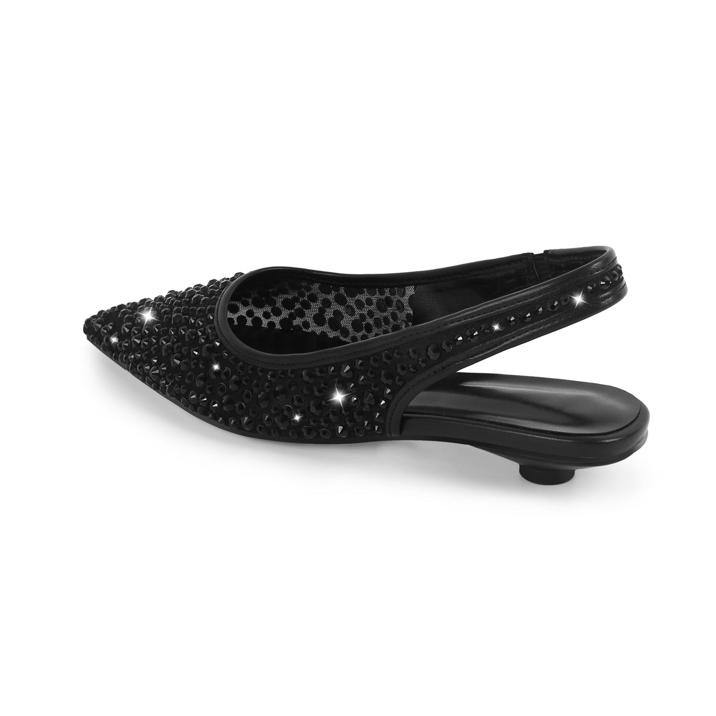 Mesh Round Heel Rhinestone Slingback Flats