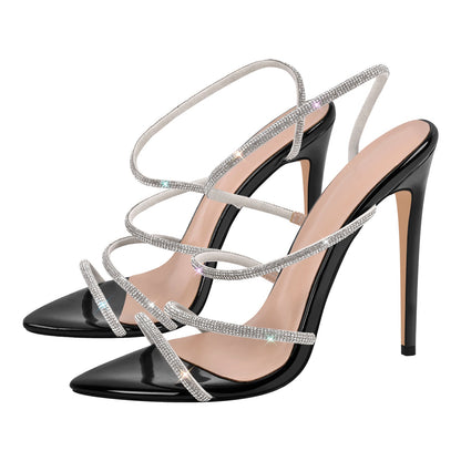 Pointed Toe Rhinestone Strap Stiletto Sandals