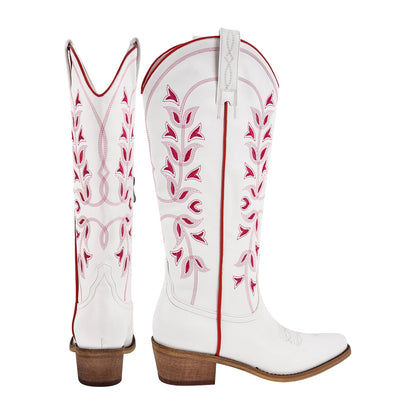 Knee High Embroidery Zipper Western Boots