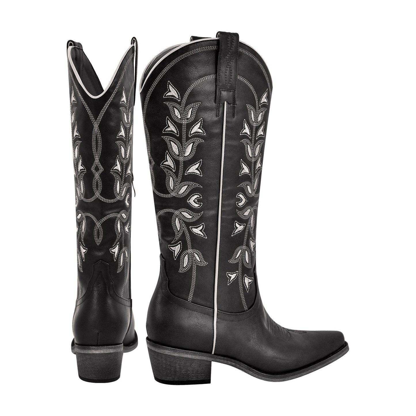 Knee High Embroidery Zipper Western Boots