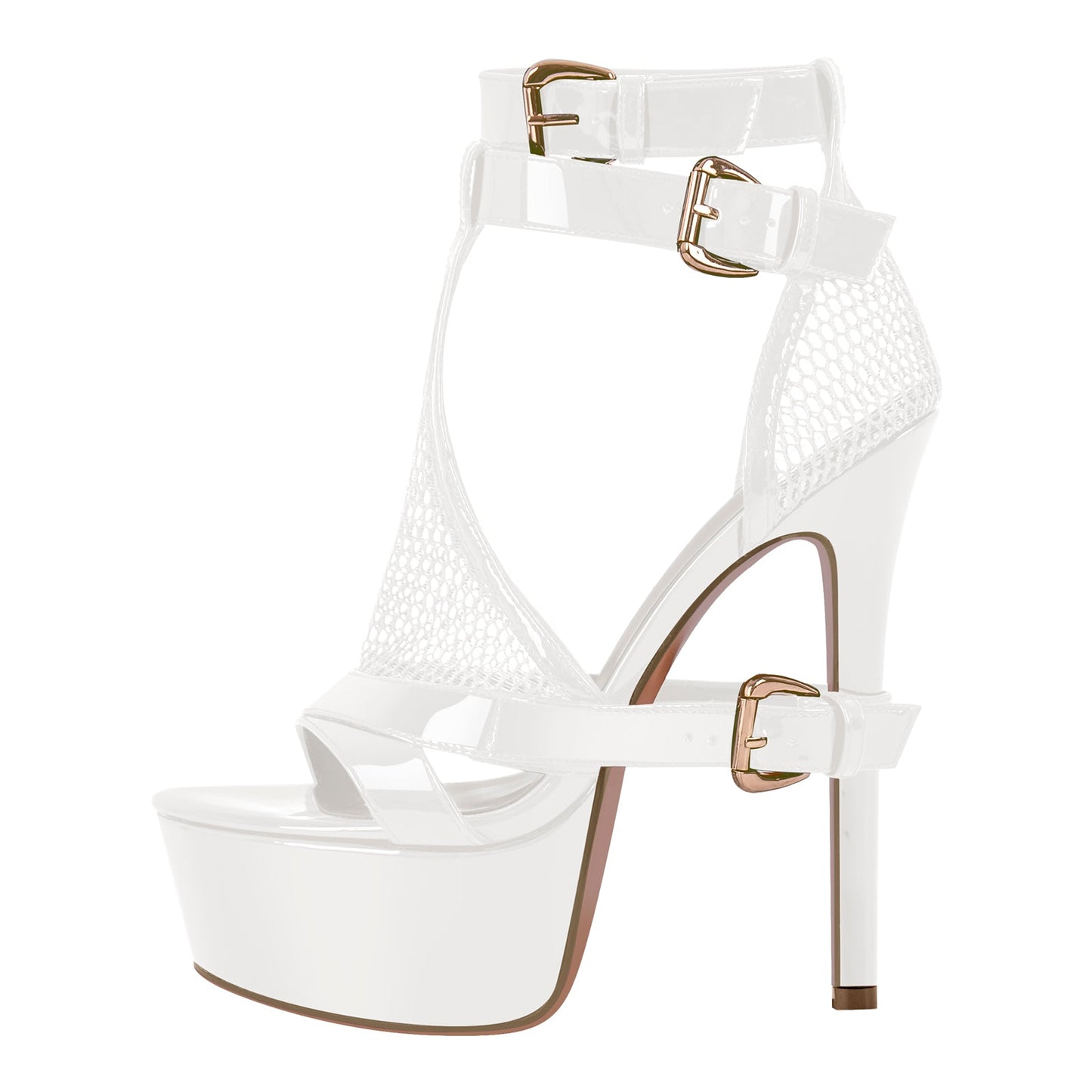 Mesh Buckle Ankle Strap Platform Stiletto Sandals