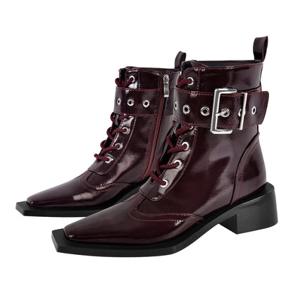 Square Toe Buckle Ankle Boots