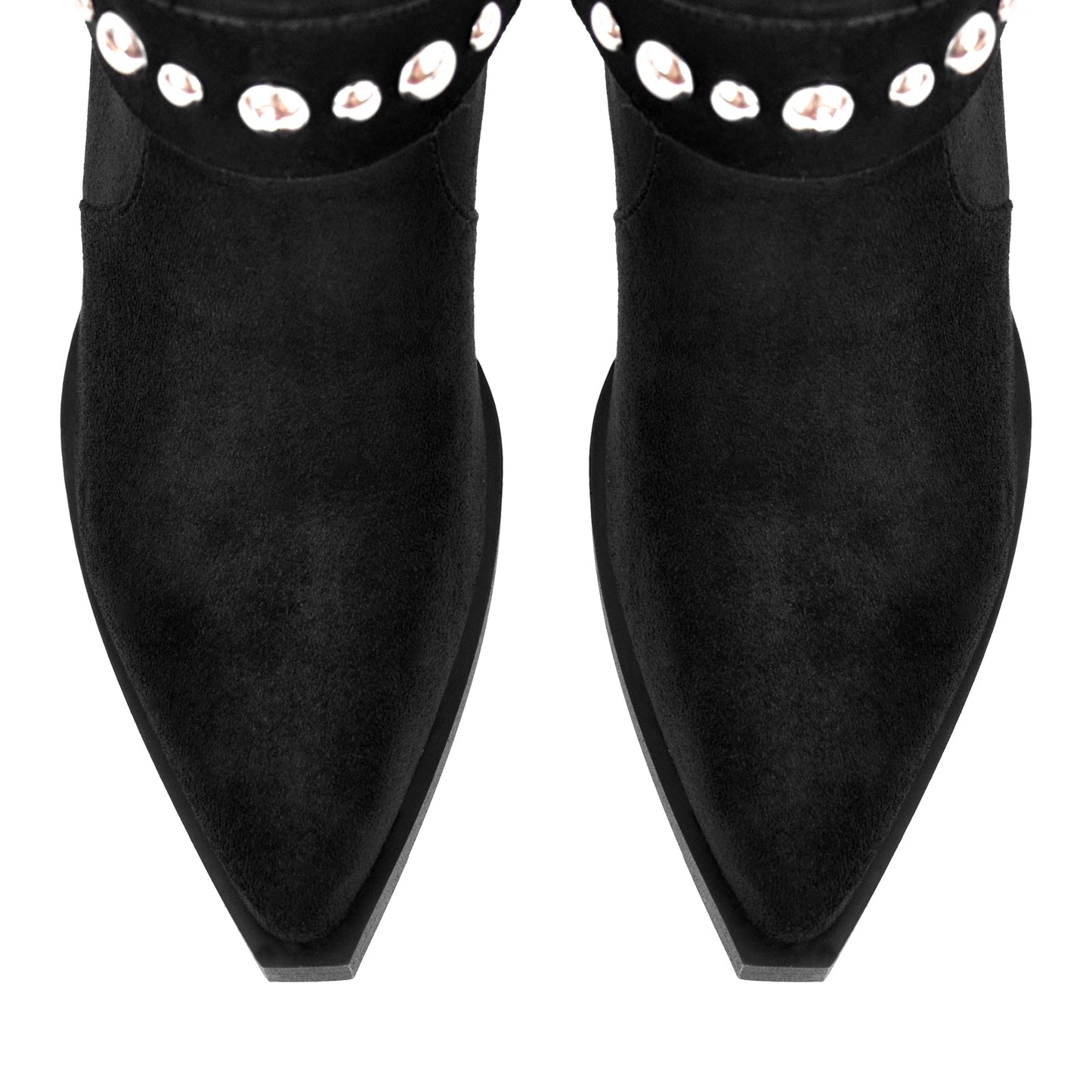 Rivet Pointed Toe Suede Western Ankle Boots