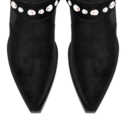 Rivet Pointed Toe Suede Western Ankle Boots