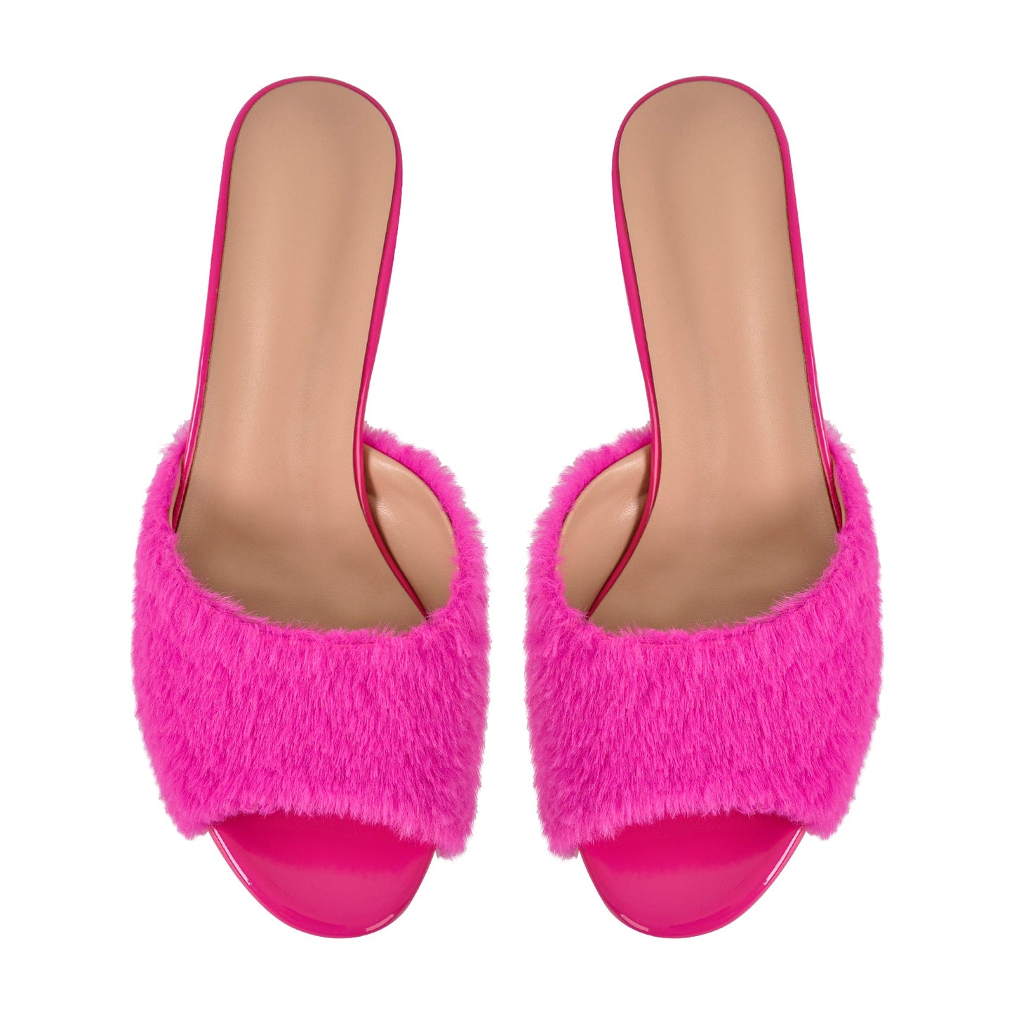 Round Toe Chunky Heel Fur Sandals Mules