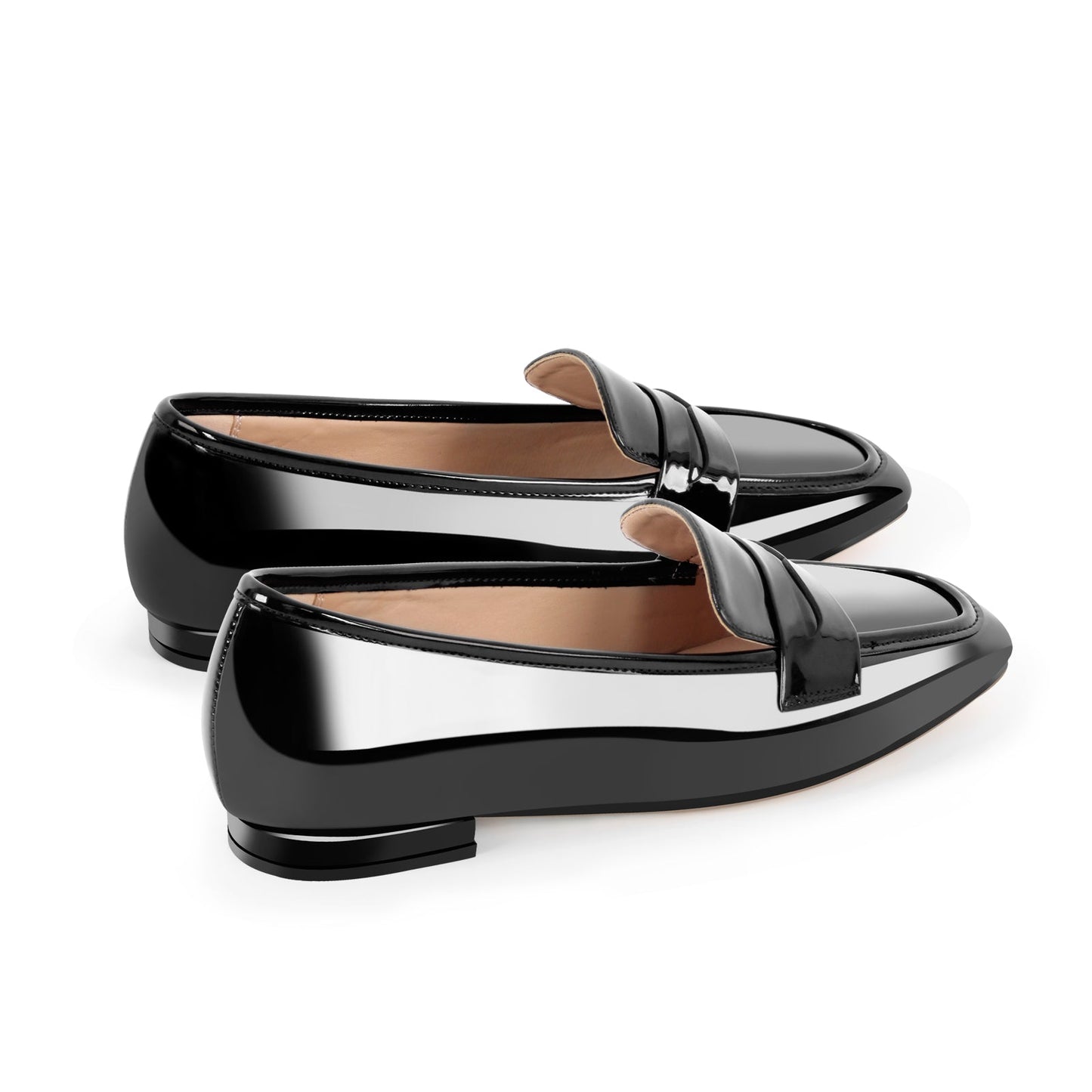 Black Patent Leather Square Toe Loafer Flats