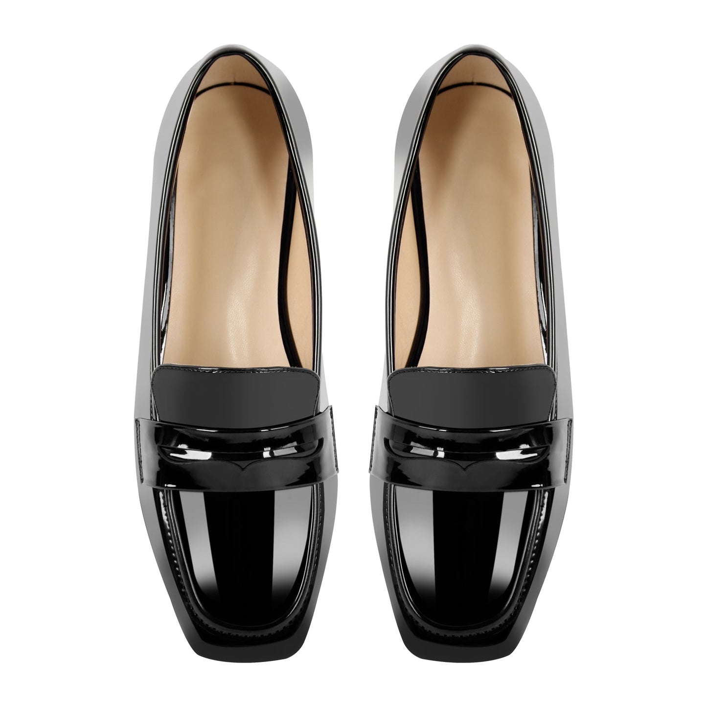 Black Patent Leather Square Toe Loafer Flats