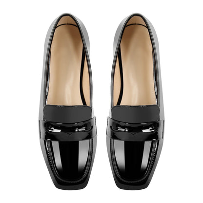 Black Patent Leather Square Toe Loafer Flats